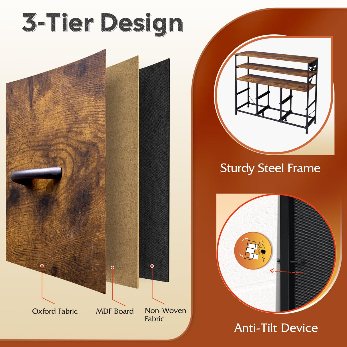 WLIVE Led Dresser for Bedroom, Dresser TV Stand for Bedroom with LED Lights and Power Outlet, Wide Chest of Drawers with Open Shelves for Entryway, 6 Fabric Drawers for Living Room, Rustic Brown WLIVE