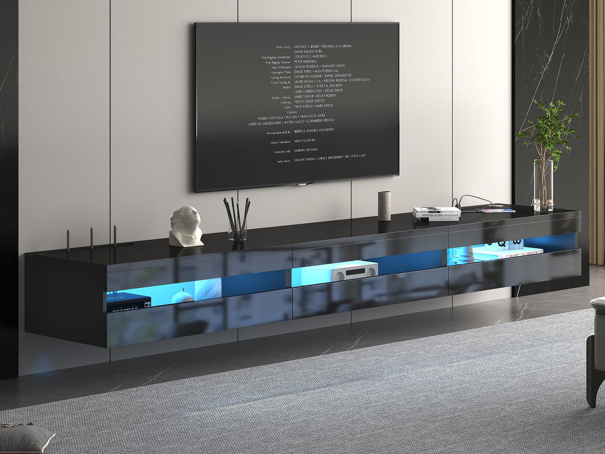 ANTISTA Floating TV Stand | 94.5'' Long Wall Mounted TV Shelf with Power Outlet, Modern Wooden Entertainment Center Media Console with Storage, High Gloss Large TV Cabinet, Up to 100 Inch TVS ANTISTA