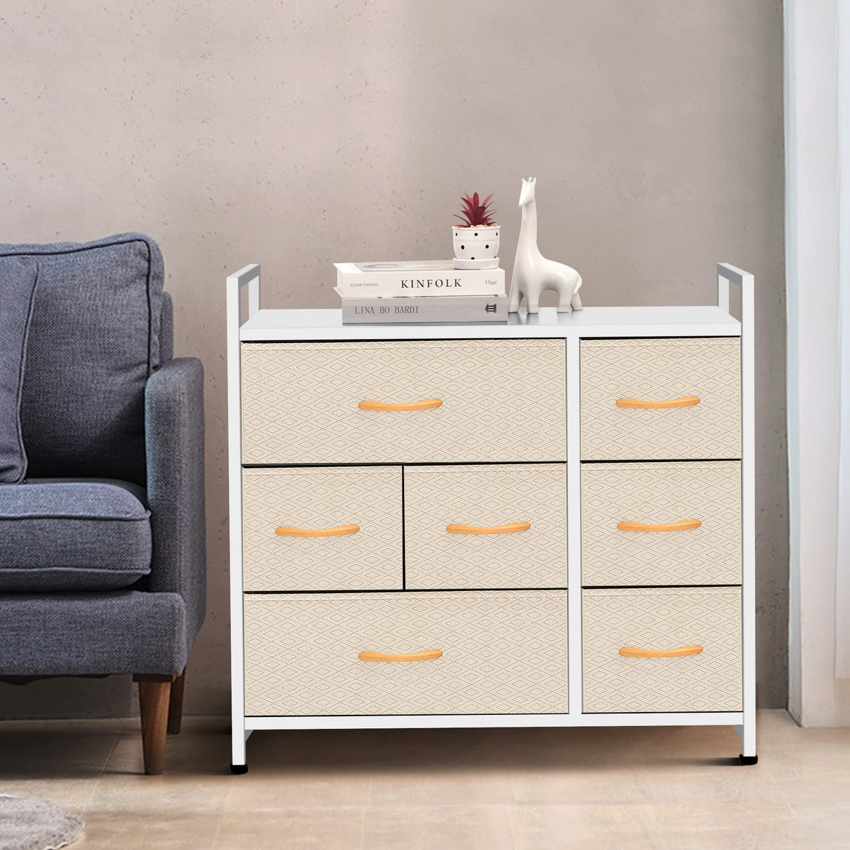 AZL1 Life Concept 7-Drawer Dresser 3-Tier Storage Organizer, Tower Unit for Bedroom/Hallway/Entryway/Closets-Sturdy Steel Frame, Wooden Top, Removable Fabric Bins, Ivory AZL1 Life Concept