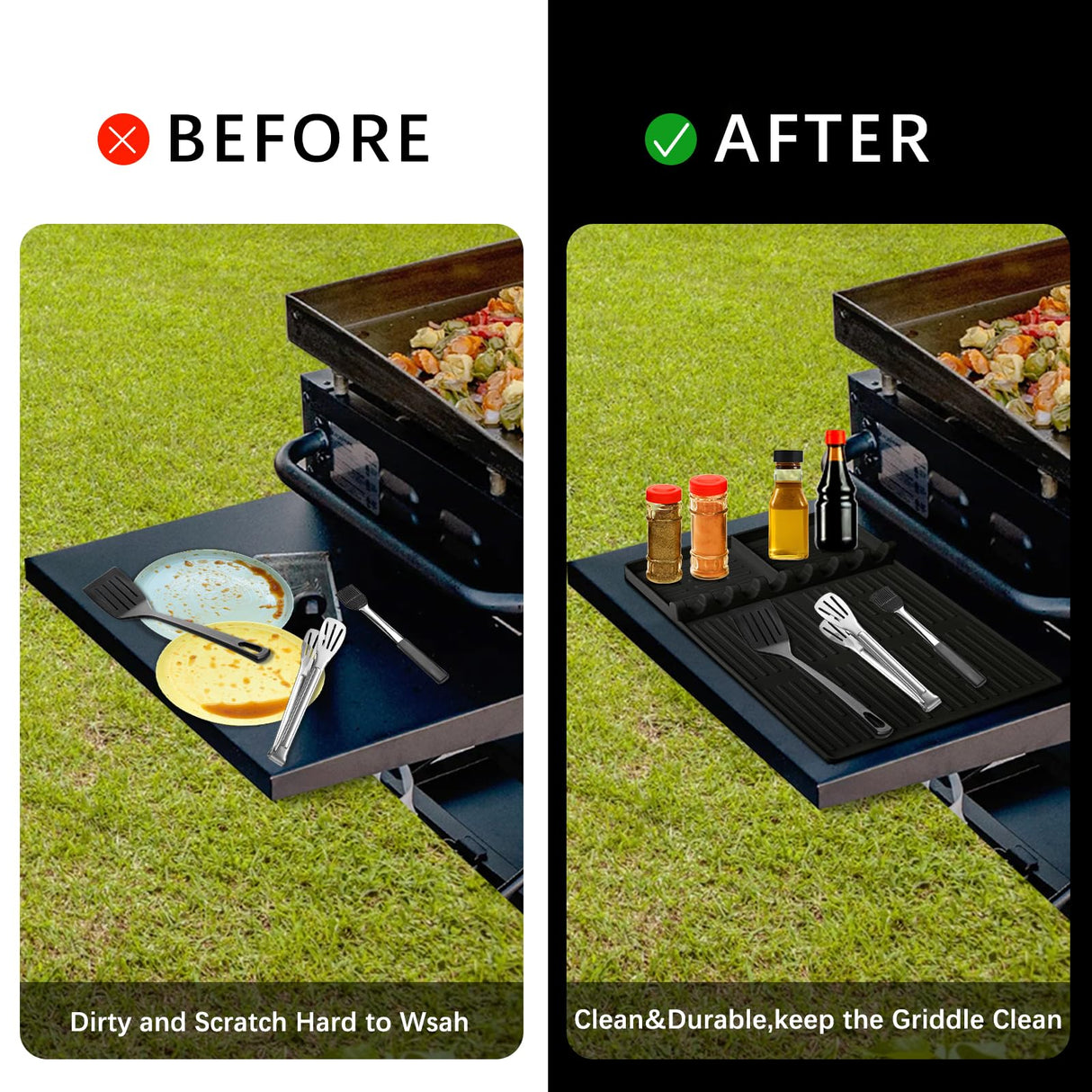 LittlesJoy Silicone Grill Barbeque Mat Fit for Blackstone,Large Spatula Tools Mat with Drip Pad, Silicone Griddle Mat for Outdoor Cooking, Kitchen Counter(Dark Grey) LittlesJoy