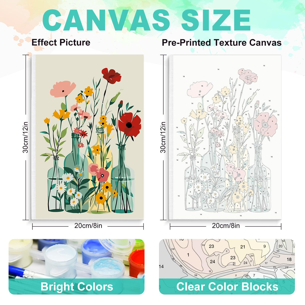 Framed Paint by Numbers Kit for Adults Beginner, Flower in Vase Easy Paint by Number Kits on Canvas Framed, Floral DIY Acrylic Oil Painting by Numbers with Frame for Gift Home Decor 8 x 12 inch GEEHEIY