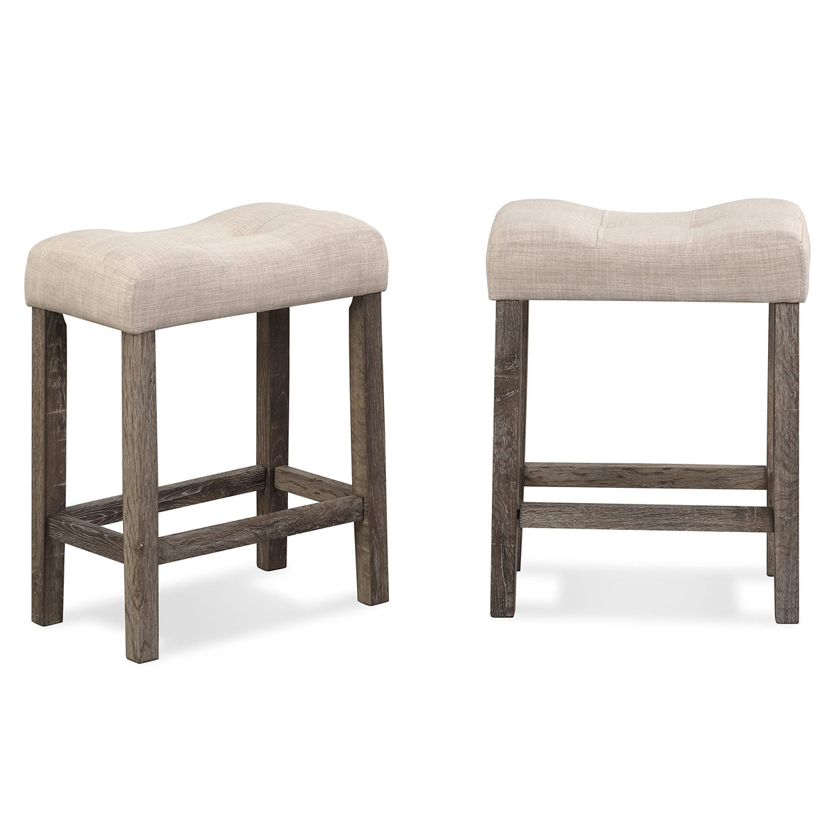 Roundhill Furniture Sora Button Tufted Counter Height Saddle Stools, Set of 2, Taupe Roundhill Furniture