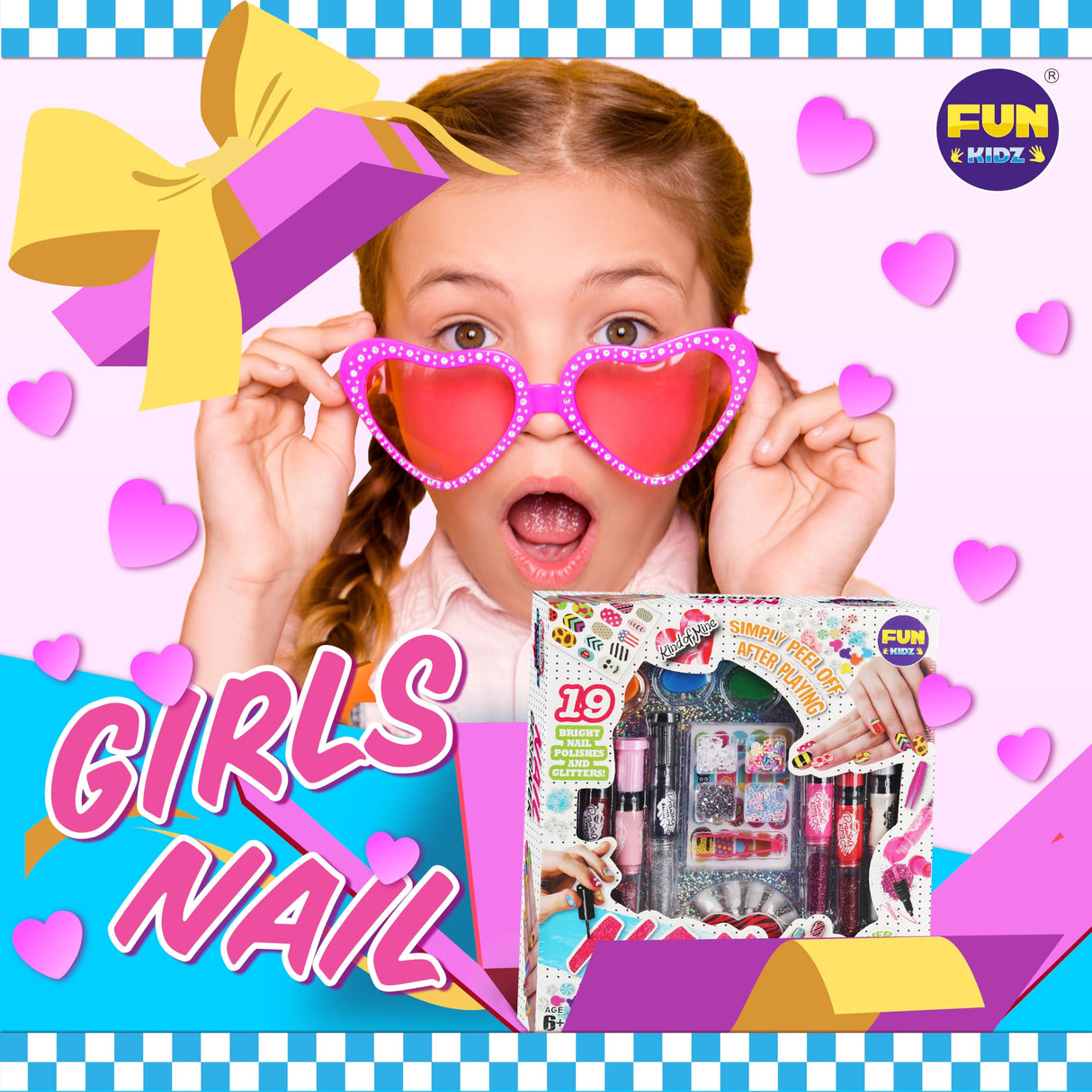 Nail Polish Pens Kit for Girls Ages 7-12, FunKidz Nail Pen Combo Kit Teen Gift Peelable Nail Art Studio Set with Cool Girly Decoration Stuff Pearl Beads, Glitter, Nail Stickers, Nail File, Gems FUN KIDZ