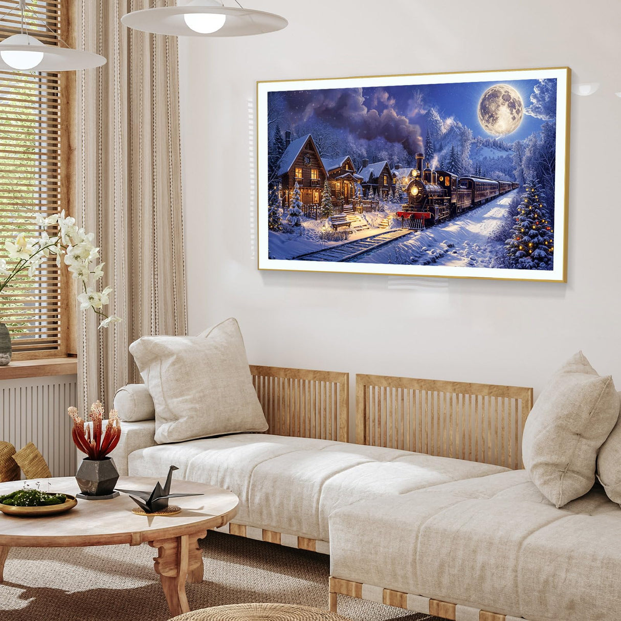 ATDMS Large Christmas Diamond Art Kits for Adults 5D Christmas Train Diamond Painting Kits for Adults DIY Full Drill Winter Snow Diamond Art Painting Gem Art Kits for Home Wall Decor 27.5x15.7 Inch ATDMS