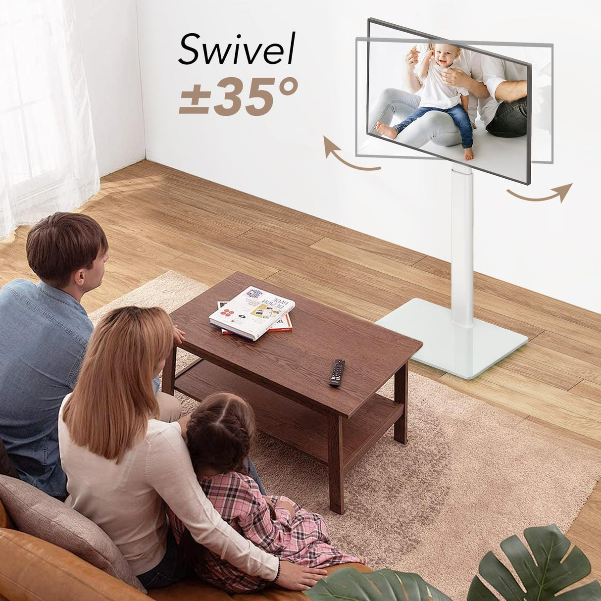 Universal Floor TV Stand with Mount 70 Degree Swivel 9 Level Height Adjustable and Space Saving Design for Most 27 to 65 inch LCD, LED OLED TVs, Perfect for Corner & Bedroom White AX1006TW AX WABER