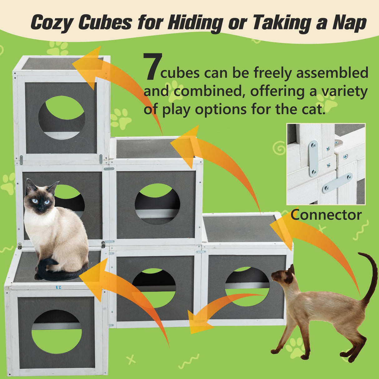 Linkhoo Large Wood Outdoor Catio Cat Enclosure with Weatherproof Roof and Food Bowl, Cat House Cage Playpen w/ 2 Jumping Platforms & 7 Napping Houses, Walk-in Kitty Kennel Indoor Condo Shelter, Grey LINKHOO