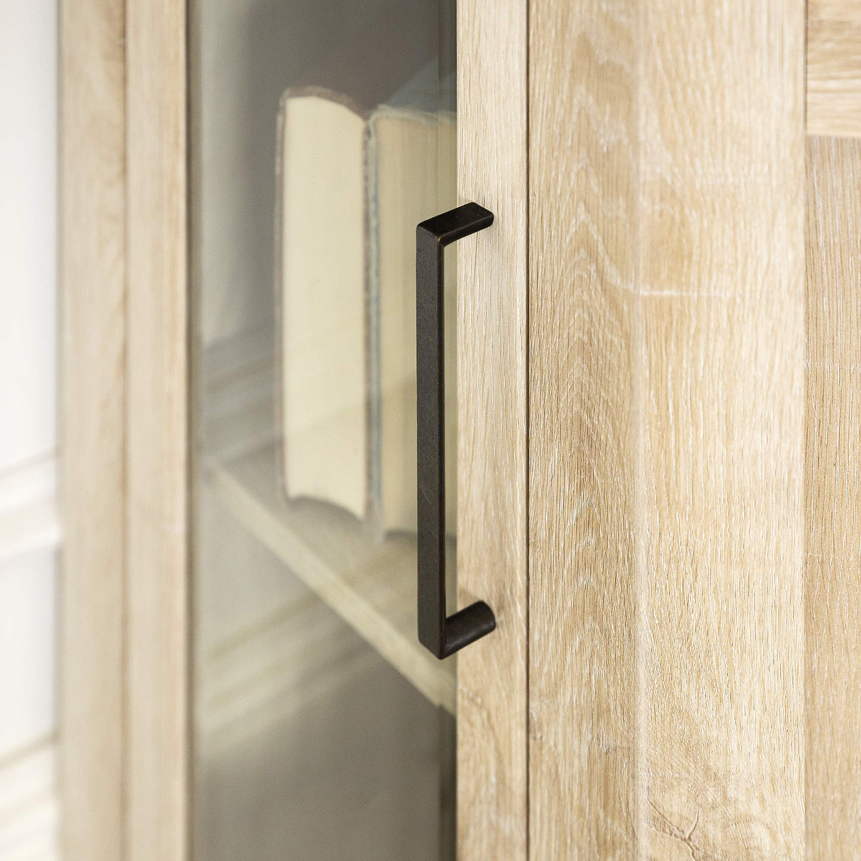 Walker Edison Alcott Classic Glass Door Fireplace Corner TV Stand for TVs up to 55 Inches, 48 Inch, White Oak Walker Edison