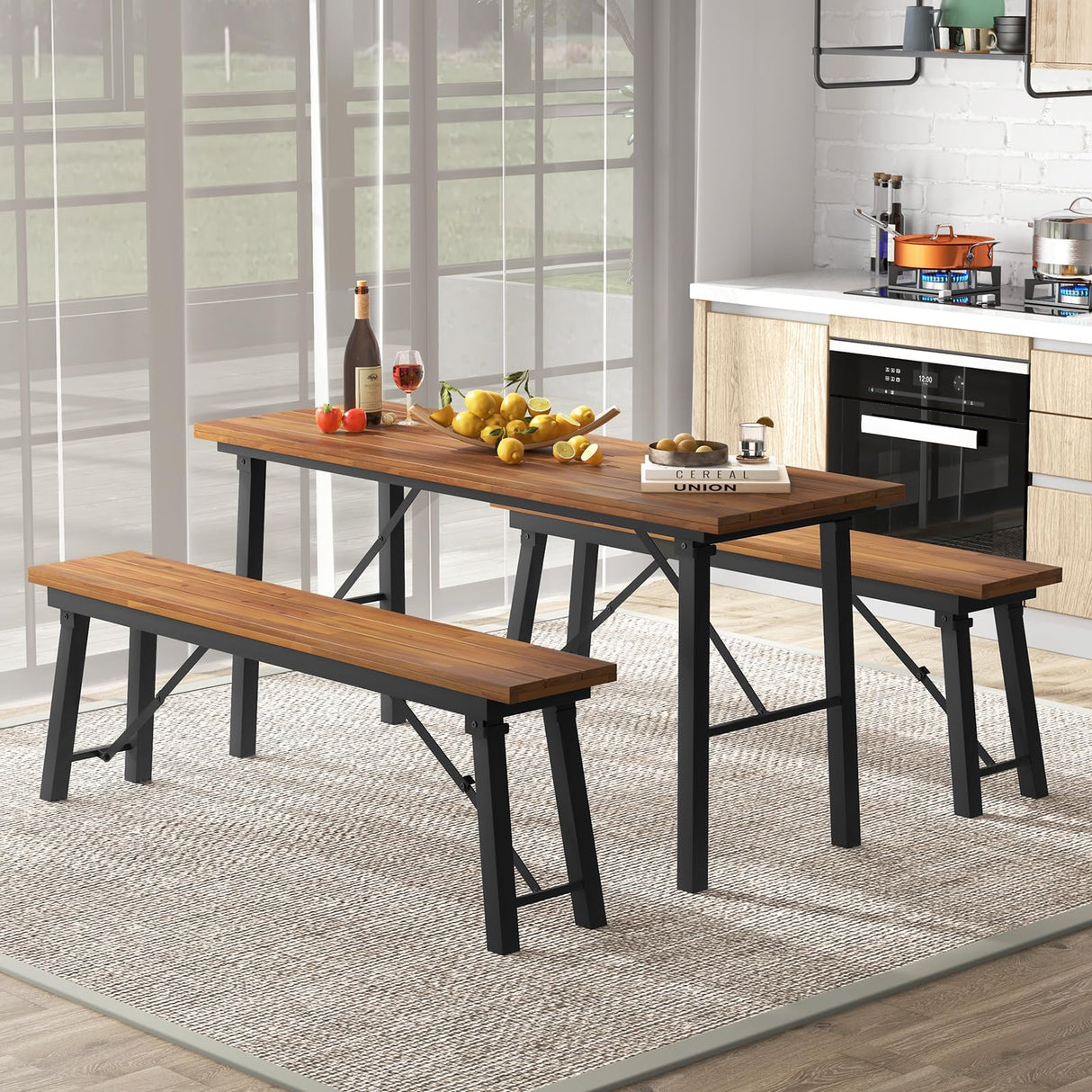 Tangkula Outdoor Dining Table for 4-6, No Assembly Foldable 59 Inches Narrow Patio Dining Table with Acacia Wood Top & Heavy Duty Metal Frame, for Yard, Garden, Poolside or Indoor (Natural) Tangkula