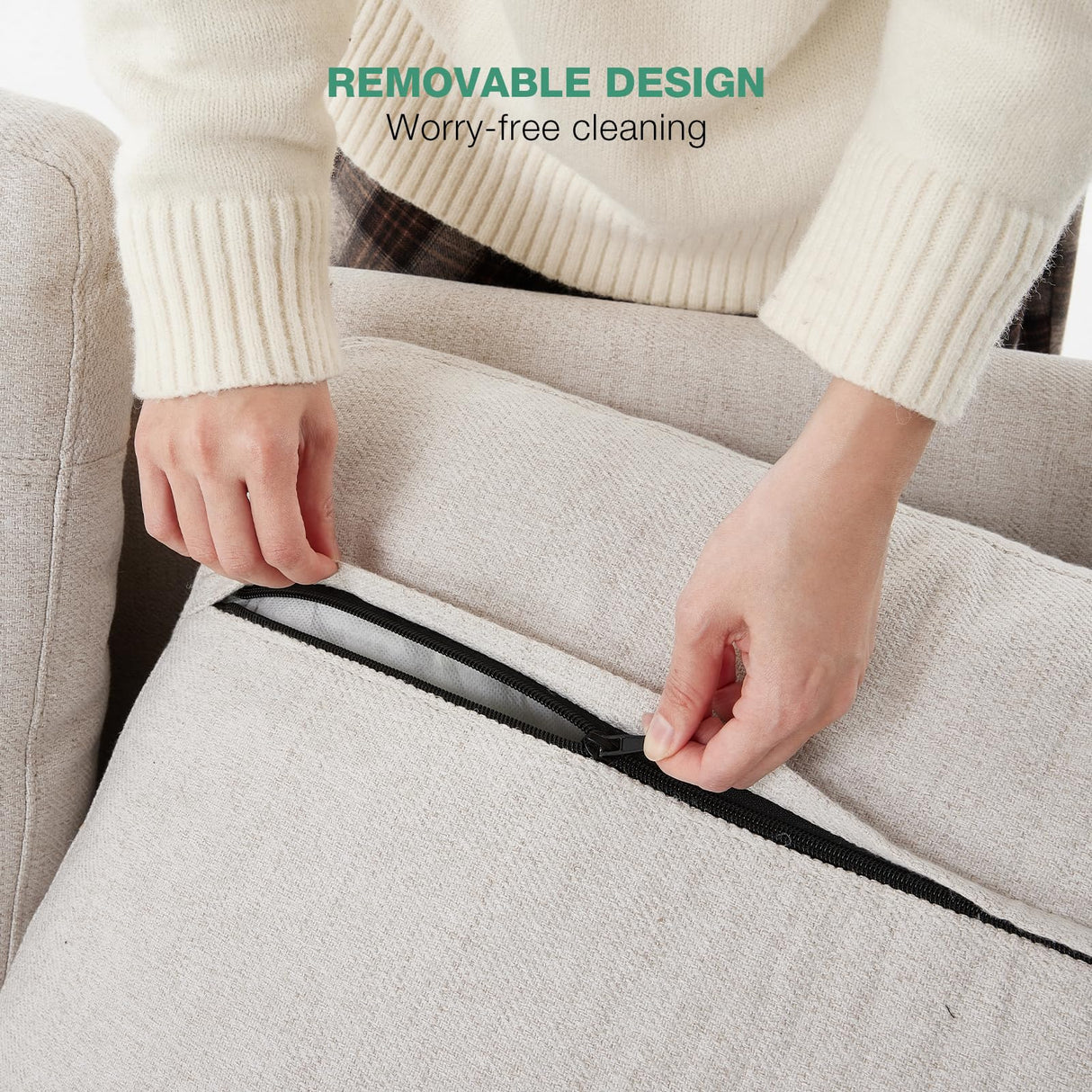 Novilla 57" Loveseat Sofa Small Couch for Living Room, Linen Fabric Upholstered Loveseat Sofa Couch, Small Loveseat Sofa with 2 Bolster Pillows for Apartment, Bedroom, Toolless Assembly,Oatmeal Novilla