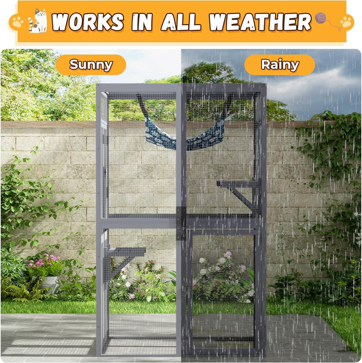 Catio Outdoor Cat Enclosure, Outdoor Cat House with Window Access, Patio Kitty Shelter (Grey) CHEN Select