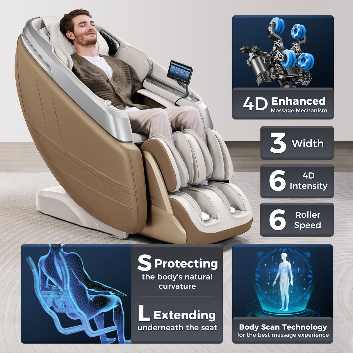 iBooMas P03 2025 4D Zero Gravity Massage Chair,APP Control Massage Chairs Full Body with SL Track,Touch Screen Navigation,Yoga Stretch,Foot Roller,Heat,Airbags,Wireless Charger (Beige) iBooMas