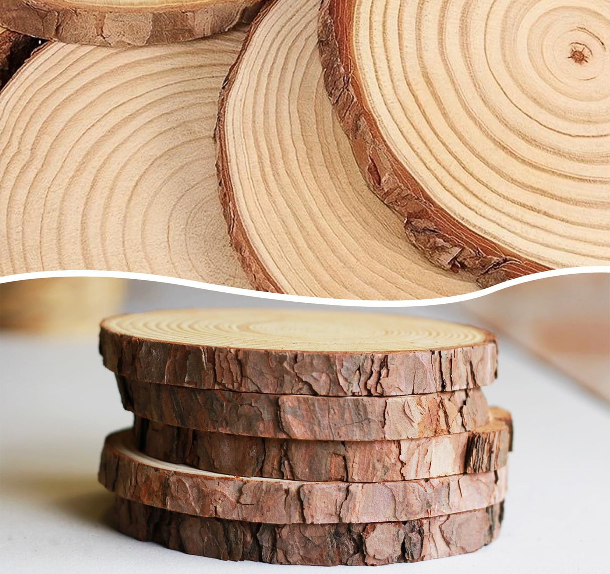 Timburst 7-8 inch Unfinished Wood Slices, 6 Pcs Natural Wood Centerpieces for Tables, Wood Slice with Bark, Rustic Wood Circles for Crafts Arts Party Christmas Decorations Wedding Centerpiece Timburst