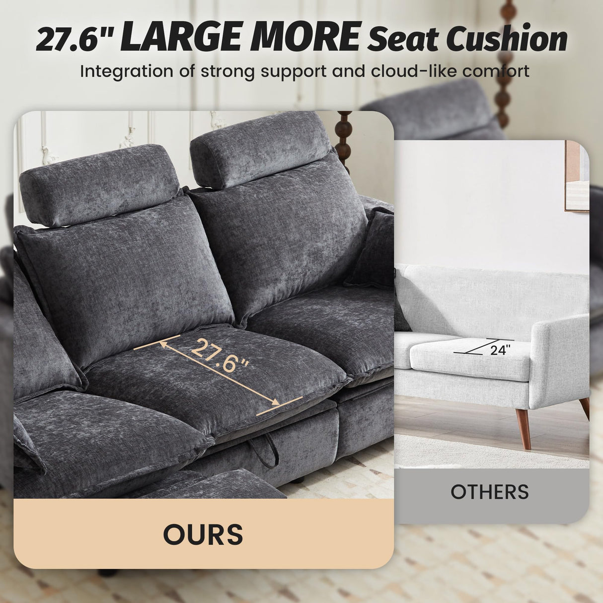 GUEAPY Cloud Couch Power Reclining Sofa Loveseat-Oversized Reclining Sectional Couches, Modern Power Recliner Sofa/Couches for Living Room, Comfortable Recliner Couches with Soft Upholstery Pillows GUEAPY