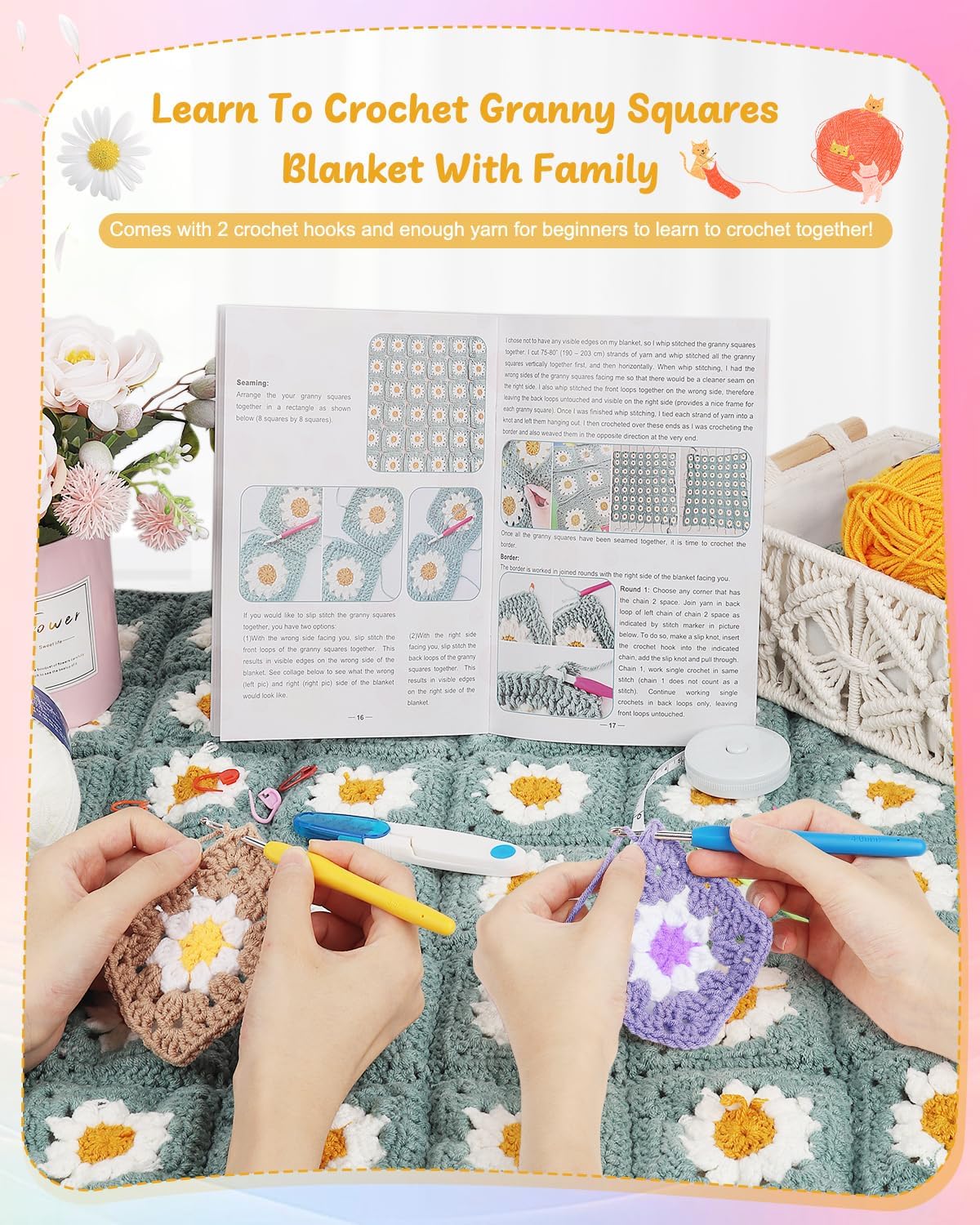 Coopay Crochet Starter Kit for Blanket, Granny Squares & Instructions, Easy Learn to Crochet for Beginners Coopay
