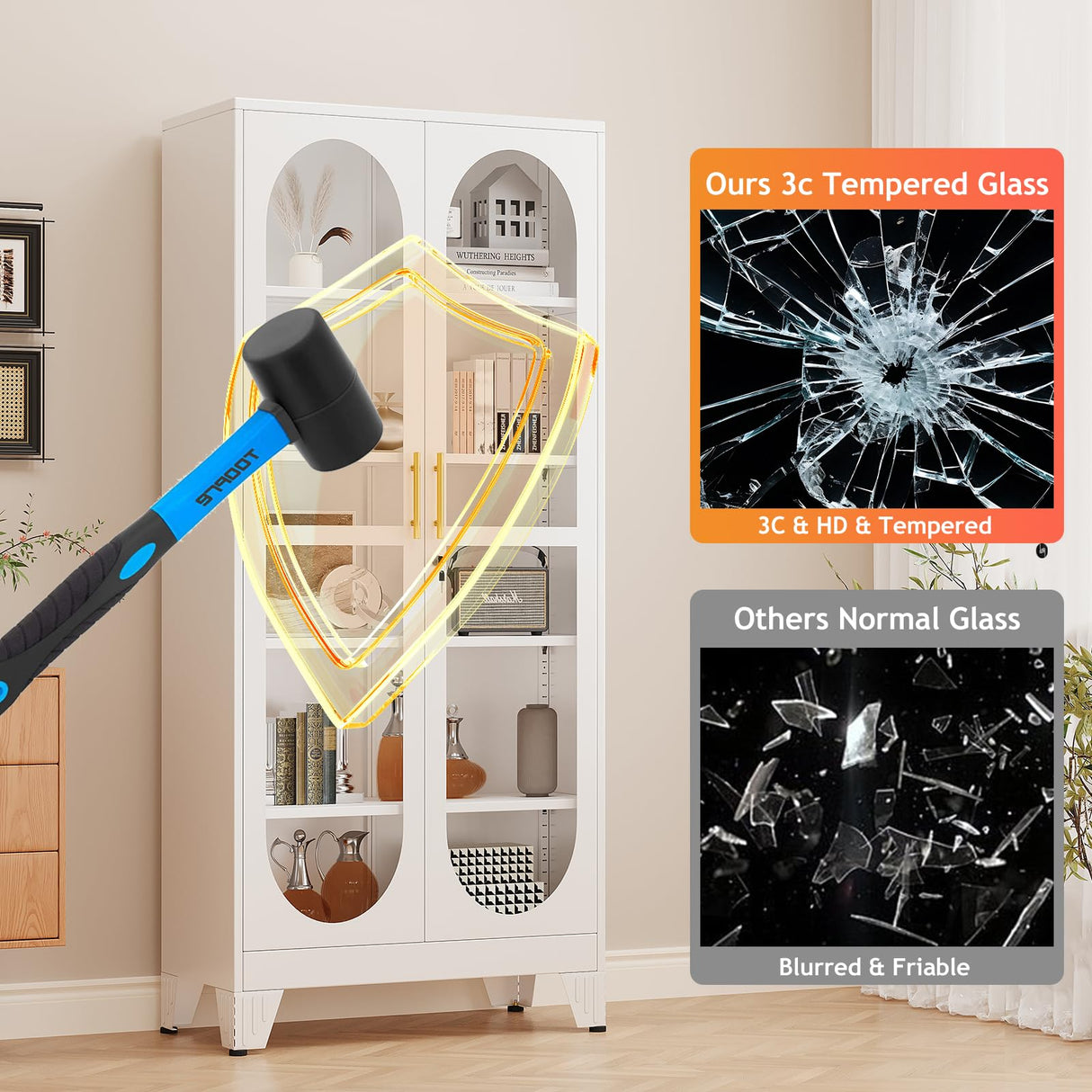 baoliwo Display Cabinet with Glass Door, 71" Tall Storage Cabinet with Adjustable Shelves, Metal Curio Cabinet Multi-Purpose Display Case for Collectibles Bedroom Living Room Office baoliwo