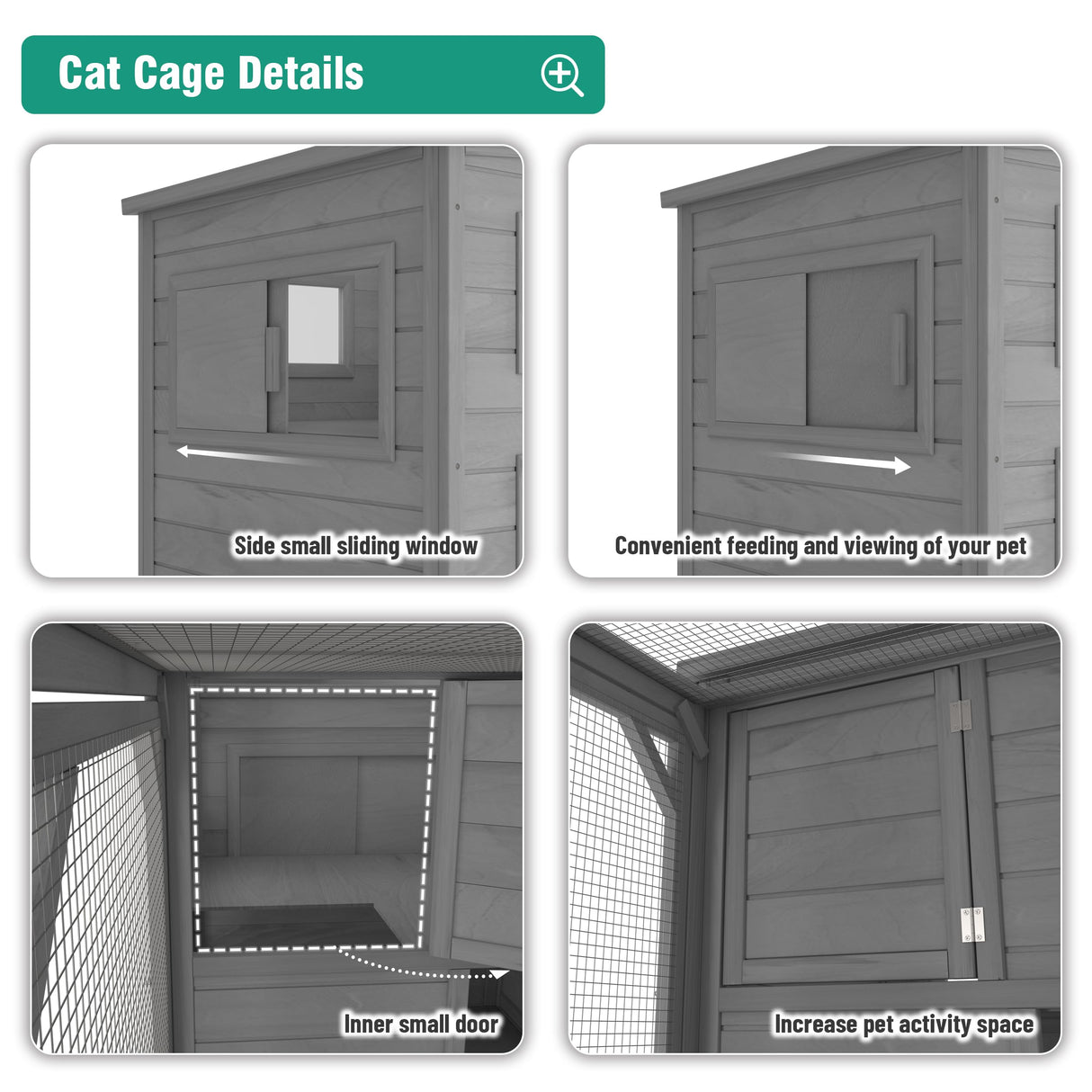 Large Outdoor Cat Catio Enclosure with Weatherproof Roof, Sunshade, and Multiple Play Areas - 4 Tiers, 1 Resting Rooms, 4 Platforms, 5 Windows - 75.6" L x 32.3" W x 70" H GRTRE