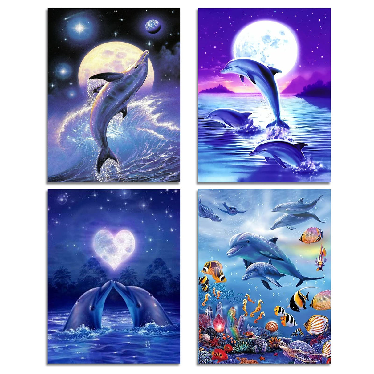 Muzagroo Art 4 Pack Diamond Paintings Kits for Adults 5D Diamond Art DIY with Round Full Drill Diamonds for Beginners Dolphins Diamond Wall Art for Living Room Muzagroo Art