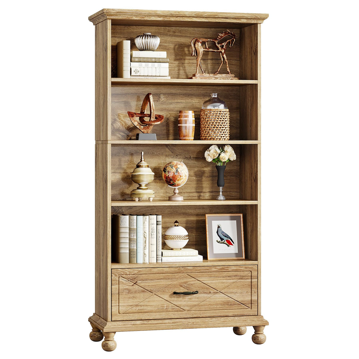 Tribesigns 6-Tier Oak Bookcase with Drawer for Stylish Storage Tribesigns