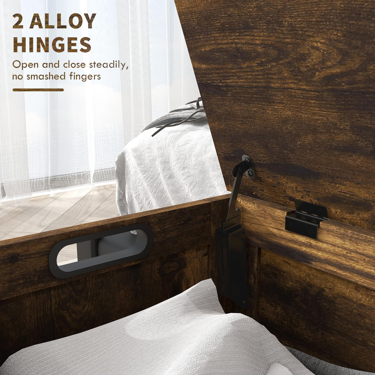 HOMCOM Storage Chest, Wooden Box with 2 Safety Hinges and Cut-out Handles, Modern Storage Trunk for Living Room, Entryway, 39.4" x 15.7" x 18.9", Rustic Brown HOMCOM