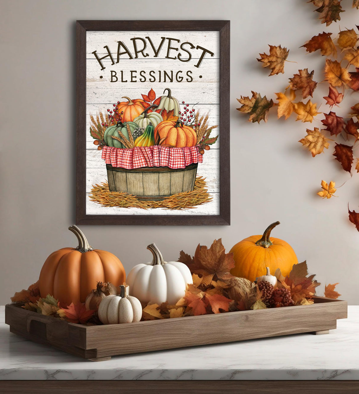 Farmhouse Wall Decor for your Home - 12x16 Rustic Wood Frame with 14 Interchangeable Sayings for the 4 Seasons, Christmas, Easter, Thanksgiving & July 4 Parallel Decor