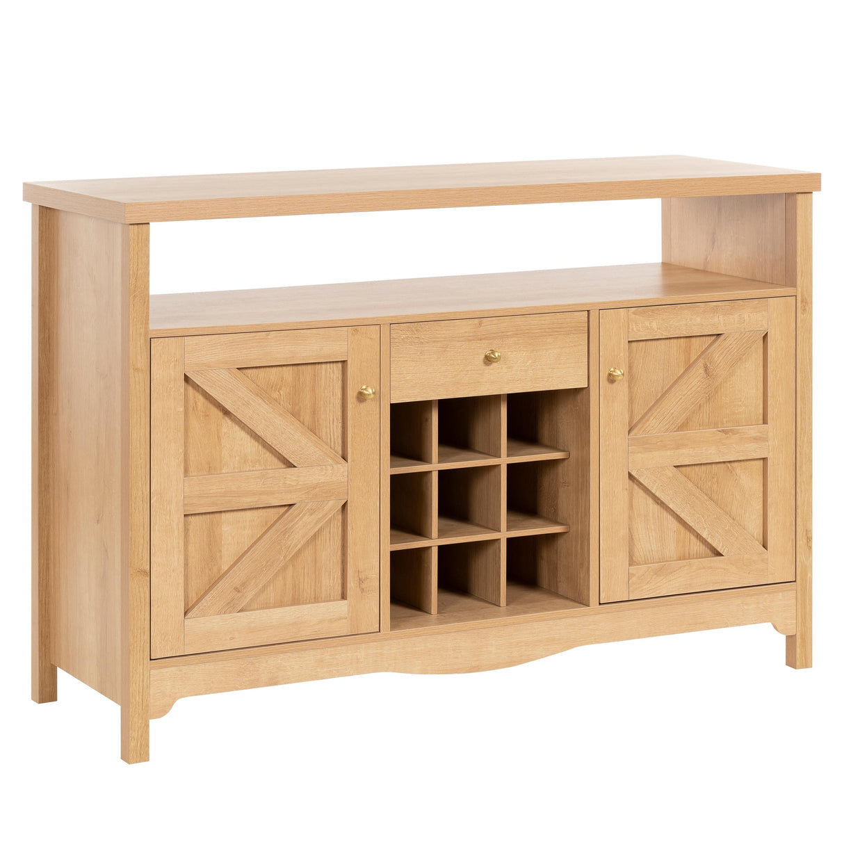 VDNEND 45.7” Wine Cabinet,Farmhouse Home Coffee Bar Sideboard Buffet Cabinet Liquor Storage with 9 Wine Racks & 2 Doors for Kitchen, Living and Dining Room (1, Natural) VDNEND