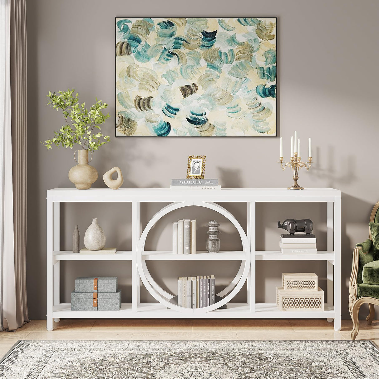 Tribesigns 70.9 inch Sofa Console Table, Modern Extra Long Entryway Tables with 3 Tier Storage Shelves Metal Frame for Foyer Hallway Living Room Behind Couch, Pure White Tribesigns