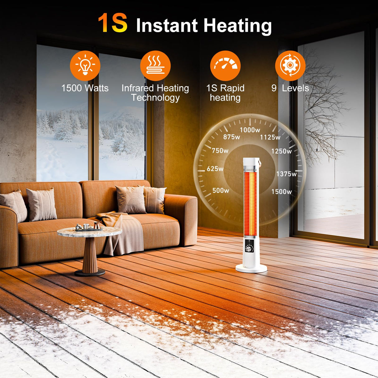 Outdoor Heater for Patio, 1500W Infrared Electric Heaters Indoor w/Remote, 60° Oscillation, 9H Timer, 9 Heat Level, Tip-Over/Overheating Protection, Safety Lock, for Garage, Porch, Gazebo,White Slkdrft