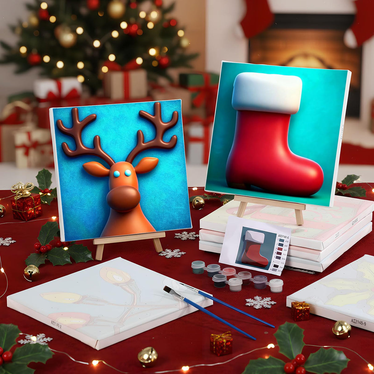 Nezyo 12 Sets Christmas Paint by Numbers Kit with Frame for Adult Beginners, Paint by Number DIY Acrylic Painting Canvas for Painting Party, Classroom Activity Birthday Gift, 8 x 8 Inch Nezyo