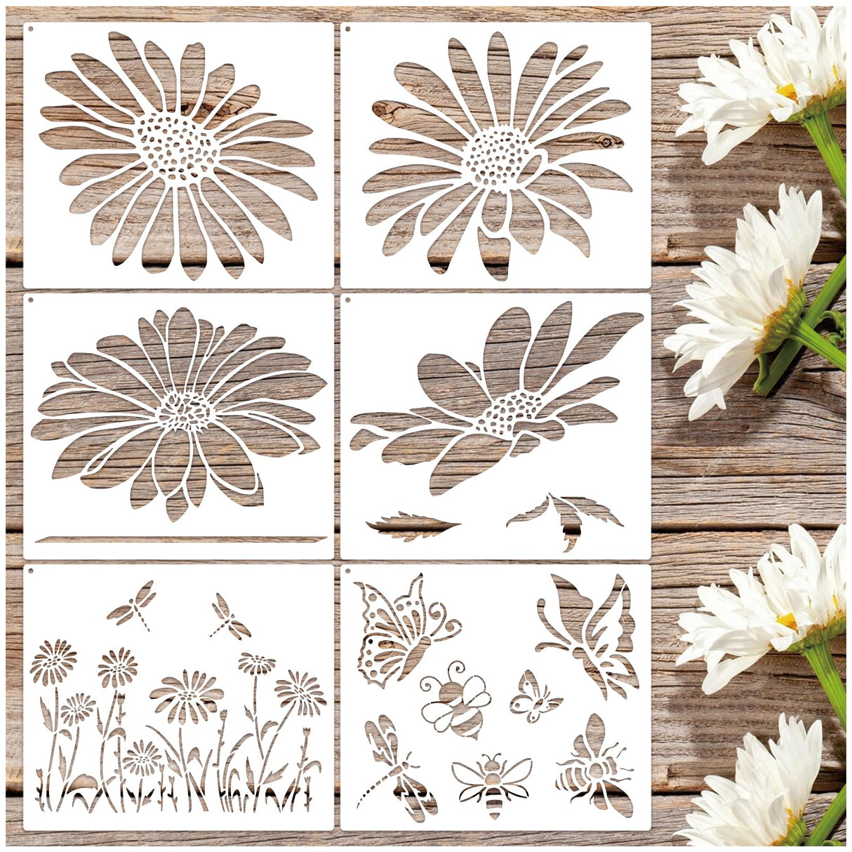 Large Flower Stencils for Painting on Walls – 12x14 Inch Jumbo Reusable Blooming Wildflower DIY Art Stencils for Fence, Wood, Fabric, Garden, Walls, Furniture, Crafts, Canvas(daisy6) MYJMN