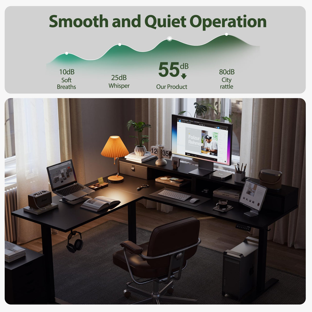 Agilestic L Shaped Electric Standing Desk with 2 Drawers, 63 Inch Ergonomic Adjustable Height Desk with Storage, Corner Desk Sit Stand up Computer Table for Work Office Home, Black Agilestic