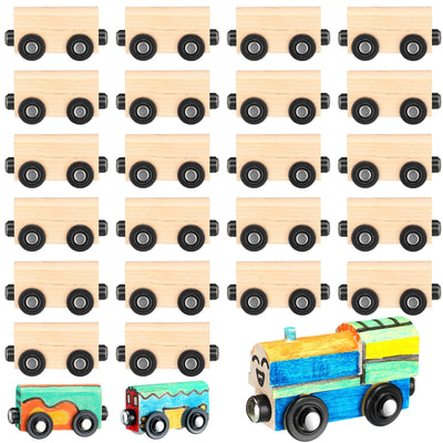 Lenwen 26 Pcs Unpainted Magnetic Wooden Trains Cars Unfinished Party Favors Wood Train Set for Birthday Party Supplies Paint Project Craft DIY Decorations(Classic Style)