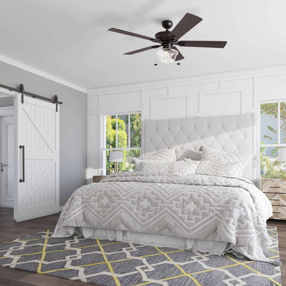 Prominence Home Abner Modern Farmhouse 52 Inch Ceiling Fan with Light, Outdoor Fan/Indoor Tri-Mount LED Ceiling Fan with 5 Blades, Silver Oak and Maple Brown Blade Finish Options, Bronze (80091-01) Prominence Home