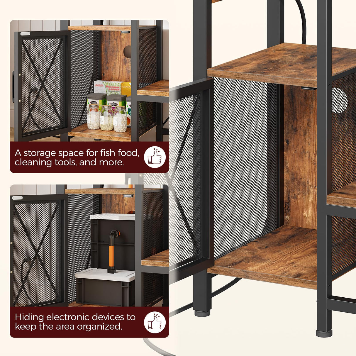 MAHANCRIS 20-37 Gallon Fish Tank Stand, Aquarium Stand with Power Outlet and Storage Cabinet, Heavy Duty Tank Stand Suitable for Turtle Tank, Reptile Terrarium, for Home Office, Rustic Brown FTHR40E01 MAHANCRIS