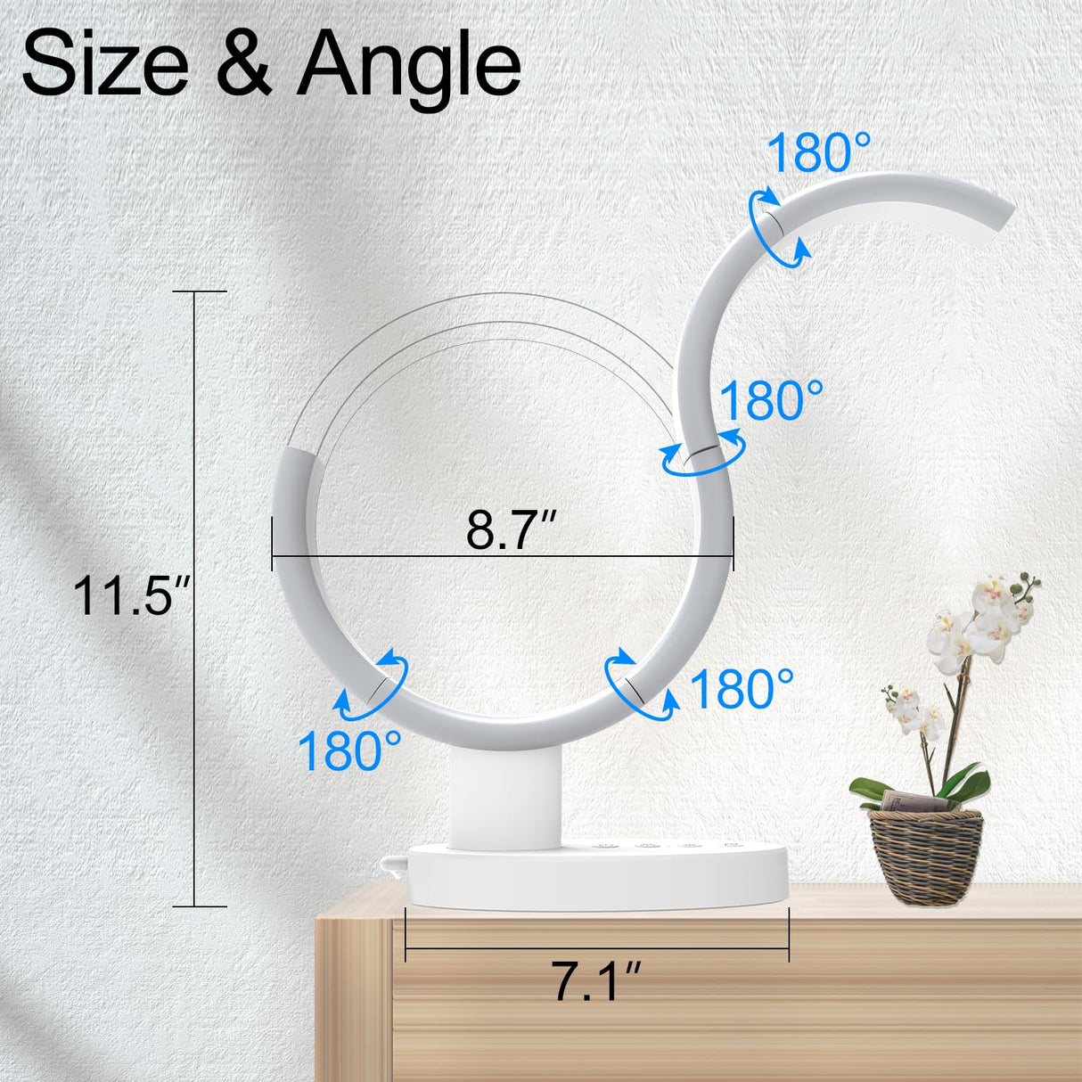Transformable Circular Led Table lamp for Bedroom with Remote Control, Small Modern Adjustable Touch Bedside Lamp for Living Room, Dimmable Bright Nightstand End Table Light for Home Tabletop Desk EPABINA