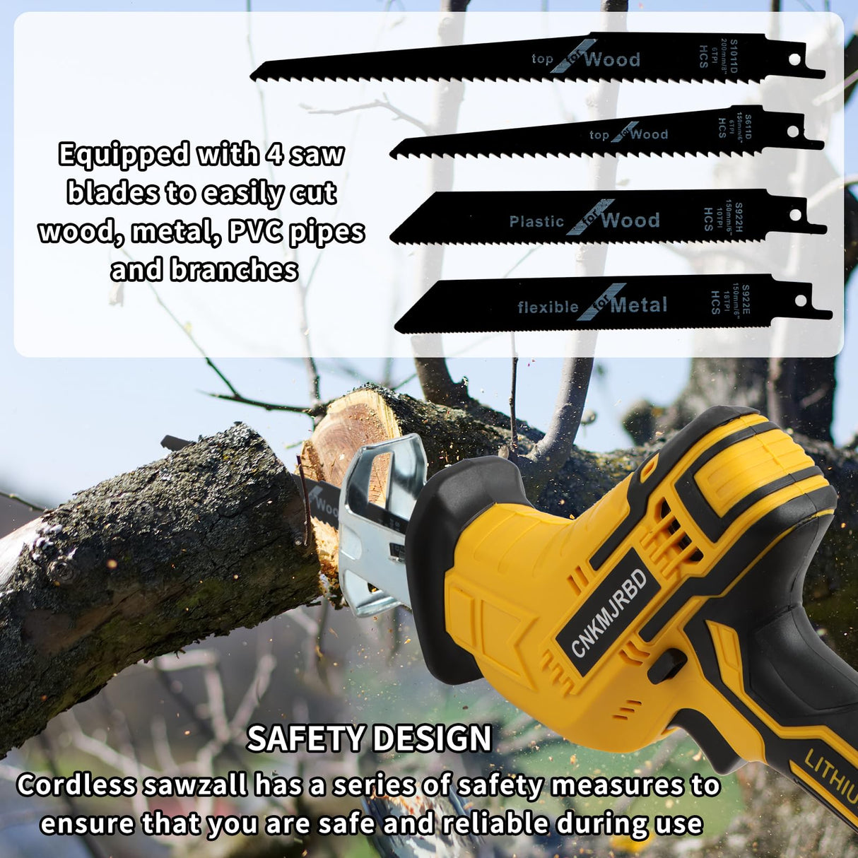Cordless Reciprocating Saw Compatible With Dewalt 20V Max Battery(NO Battery), Power Recipro Saw,0-3000 SPM Variable Speed, Tool-free Blade Change, 4 Blades Kit for Wood/Metal/PVC Cutting CNKMJRBD