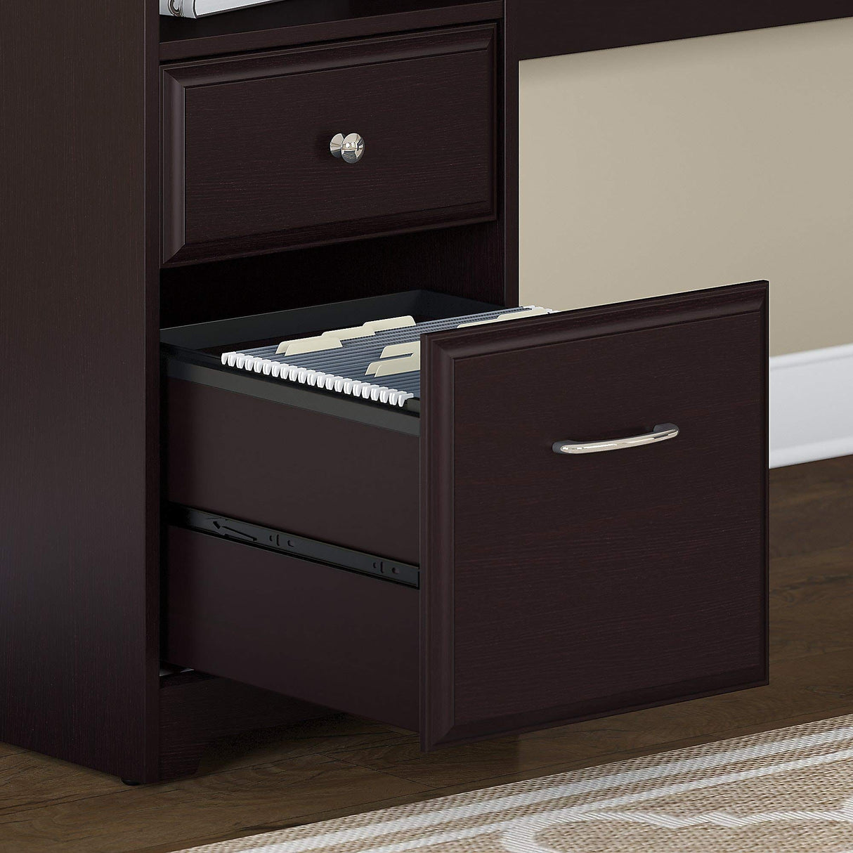 Bush Furniture Cabot 60W Computer Desk with Hutch and Drawers in Espresso Oak Bush Business Furniture