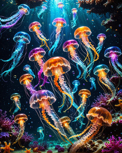 Paint By Numbers Kit For Adults Beginner, Colourful Jellyfish Adult Paint By Number Kits On Canvas Ocean Animal Adults' Paint-By-Number Kits Diy Oil Painting Kits For Gift Home Wall Decor 16x20 Inch