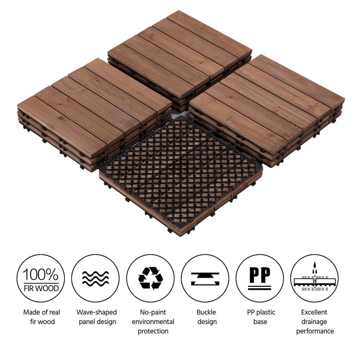 Yaheetech 33pcs Interlocking Patio Deck Tiles 12 x 12in Wood Floor Tiles Wooden Flooring for Patio Garden Deck Poolside, Brown Yaheetech