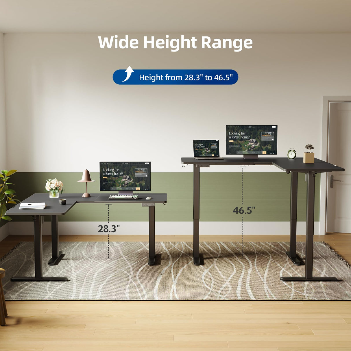 YDN L Shaped Standing Desk, Electric Standing Desk L Shape Adjustable Height Dual Motor, 63 x 55 Inch Corner Standing Desk with Splice Board for Home Office, Large Standing Desk, Black YDN