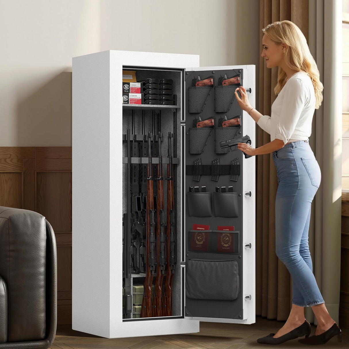 KAER Fireproof 20 Gun Safe with Biometric & Backlit Keypad | 45 Min 1400°F Protection | 5+2 Steel Locking Bolts for Home Defense Firearm & Ammo Storage for Home Defense Firearm & Ammo Storage KAER