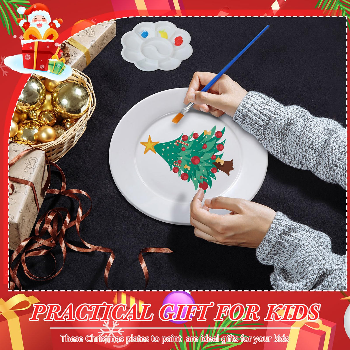 Affrolling Paint Your Own Porcelain Plates Ceramic Painting Kit Included 2 Pcs Porcelain Plates 2 Brushes 12 Paints 2 Stands Paint and 1 Pcs Color Palette, Pottery Kit for Adults(Round) Affrolling