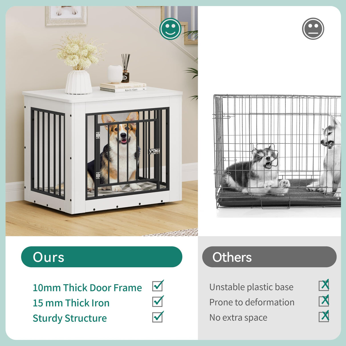 YITAHOME 30.1" L Dog Crate Furniture for Medium Dogs, 2-in-1 Iron-Wood Fusion Dog cage Indoor up to 35 lb, Side End Table, Modern Dogs Kennel with Waterproof Top, Safety Corners,Steel Lock,White YITAHOME