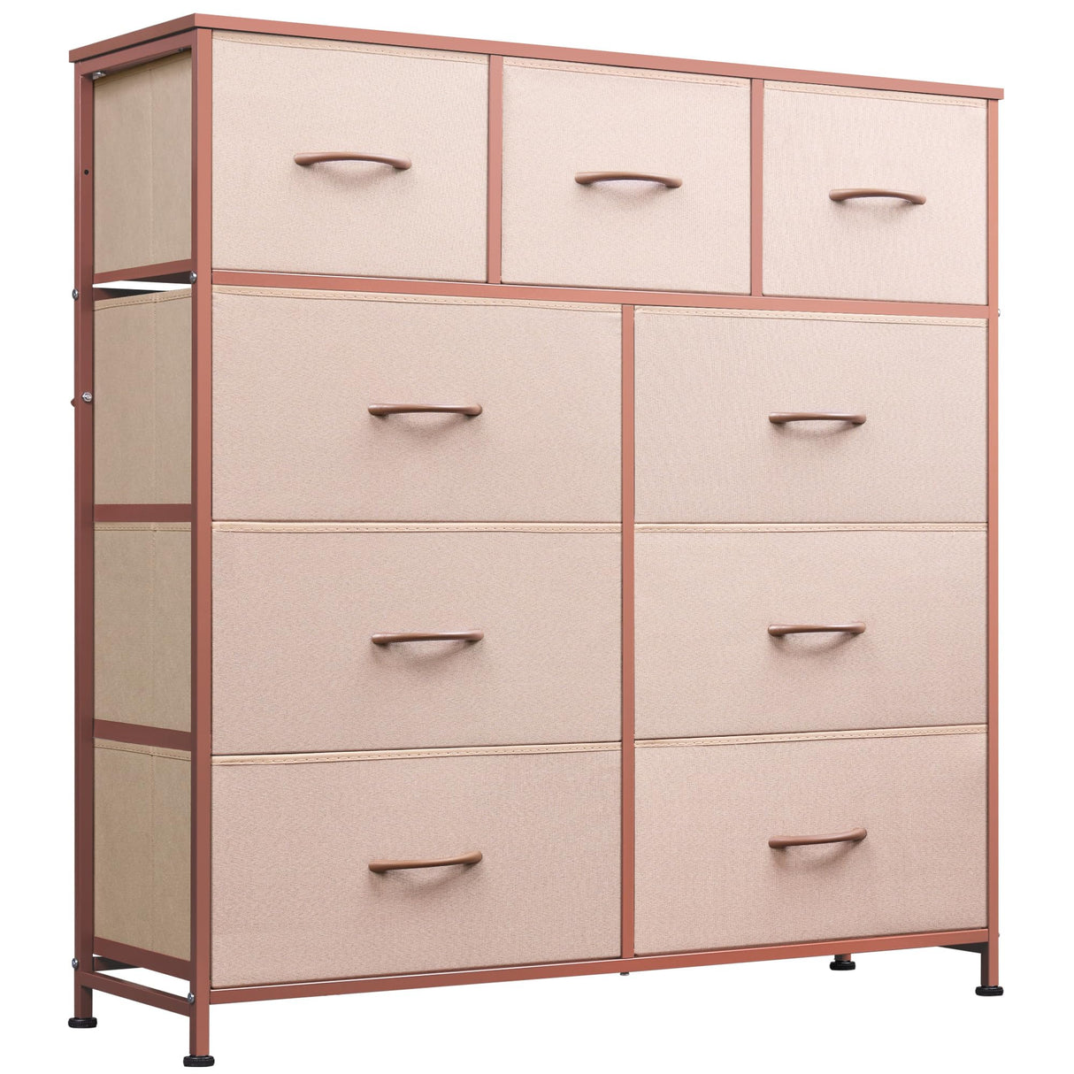 WLIVE 9-Drawer Dresser, Fabric Storage Tower for Bedroom, Hallway, Entryway, Closet, Tall Chest Organizer Unit with Fabric Bins, Steel Frame, Wood Top, Easy Pull Handle, Pink WLIVE