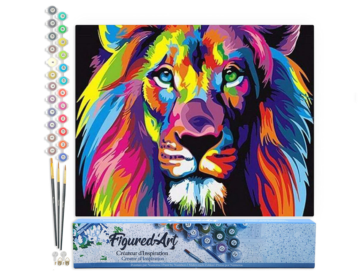 Figured'Art Paint by Numbers Kit for Adults Lion Pop Art 16"x20" - Craft Art Painting DIY Kit Rolled Canvas Without Frame Figured'Art