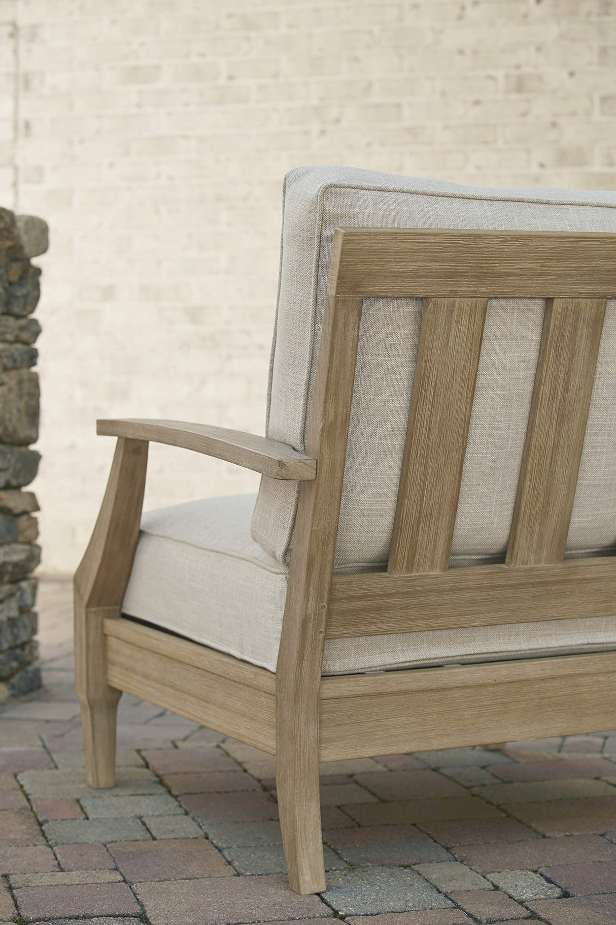 Signature Design by Ashley Clare View Outdoor Eucalyptus Wood Single Cushioned Lounge Chair, Beige Signature Design by Ashley