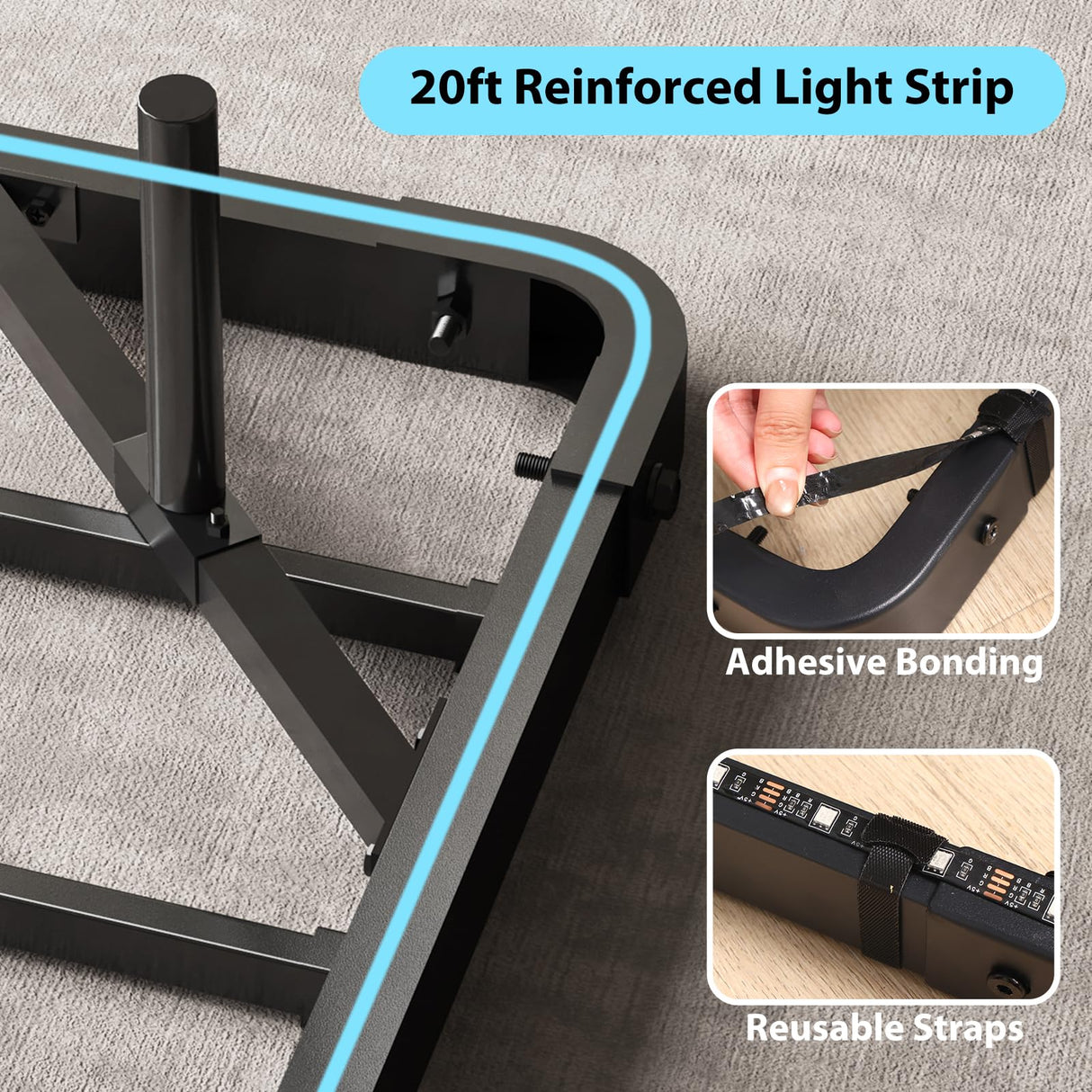 YGEOMER Full Size Floating Bed Frame with Charging Station, Modern Metal Platform Bed Frame with LED Light, Easy Assembly, Black YGEOMER