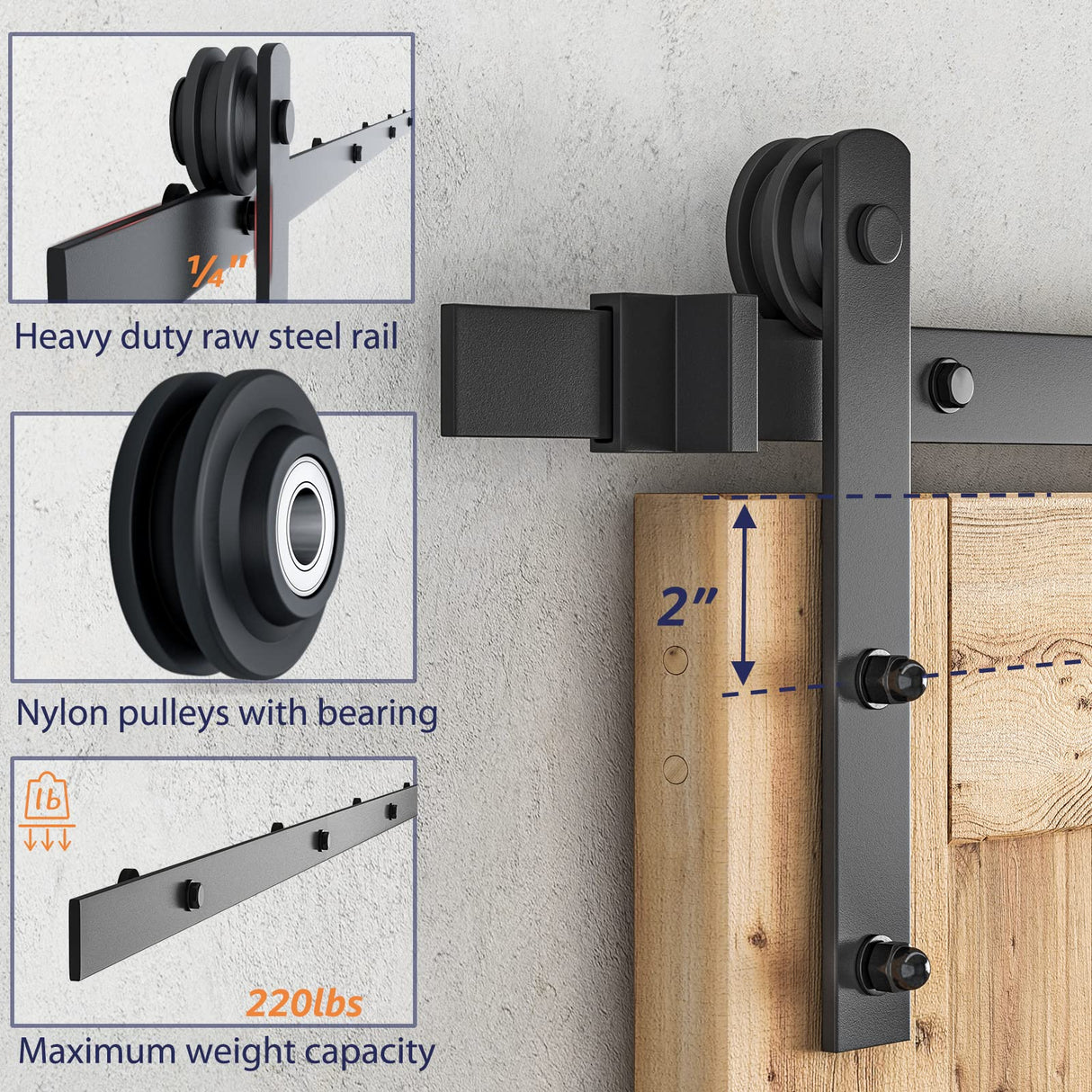 SMARTSTANDARD 11ft Barn Door Hardware kit, Barn Door Track, Sliding Door Hardware kit, Smoothly and Quietly -Heavy Duty Sturdy -Easy to Install, Fit 60"-66" Wide Door Panel (I Shape Hanger) SMARTSTANDARD