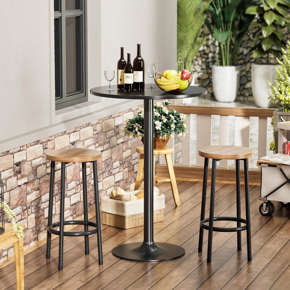 Shahoo Round Bar Table, Cocktail Tables with Metal Base & MDF Top, for Bistro Pub, Cafe, Black Shahoo