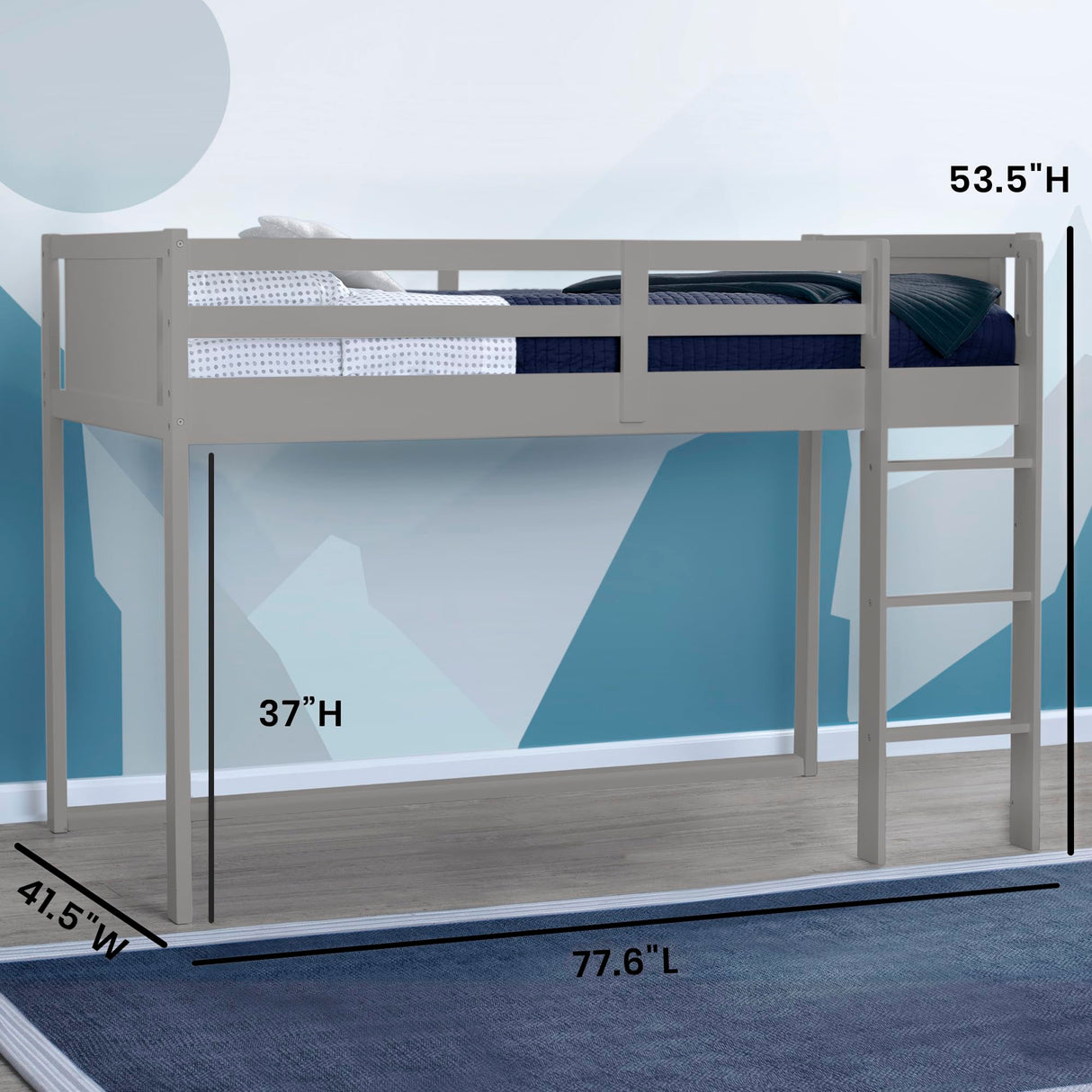 Delta Children Twin Loft Bed with Guardrail and Ladder (Coordinates with Batman, Spider-Man & Harry Potter Tents Sold Separately), Grey Delta Children