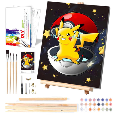 Cartoon Paint by Numbers Kit for Kids with Framed Canvas - with Wooden Easel, Easy Kids Paint by Number Kits Age 8-12, DIY Acrylic Oil Painting Kits with 4 Wooden Brushes Nice Gift Box (12x16 inch)